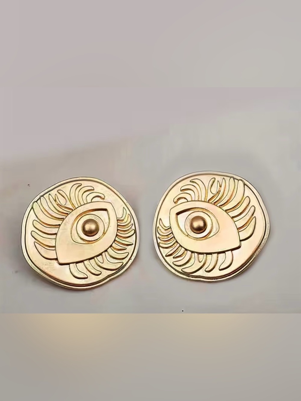 Gold Eye Motif Round Stud Earrings - Women Jewelry